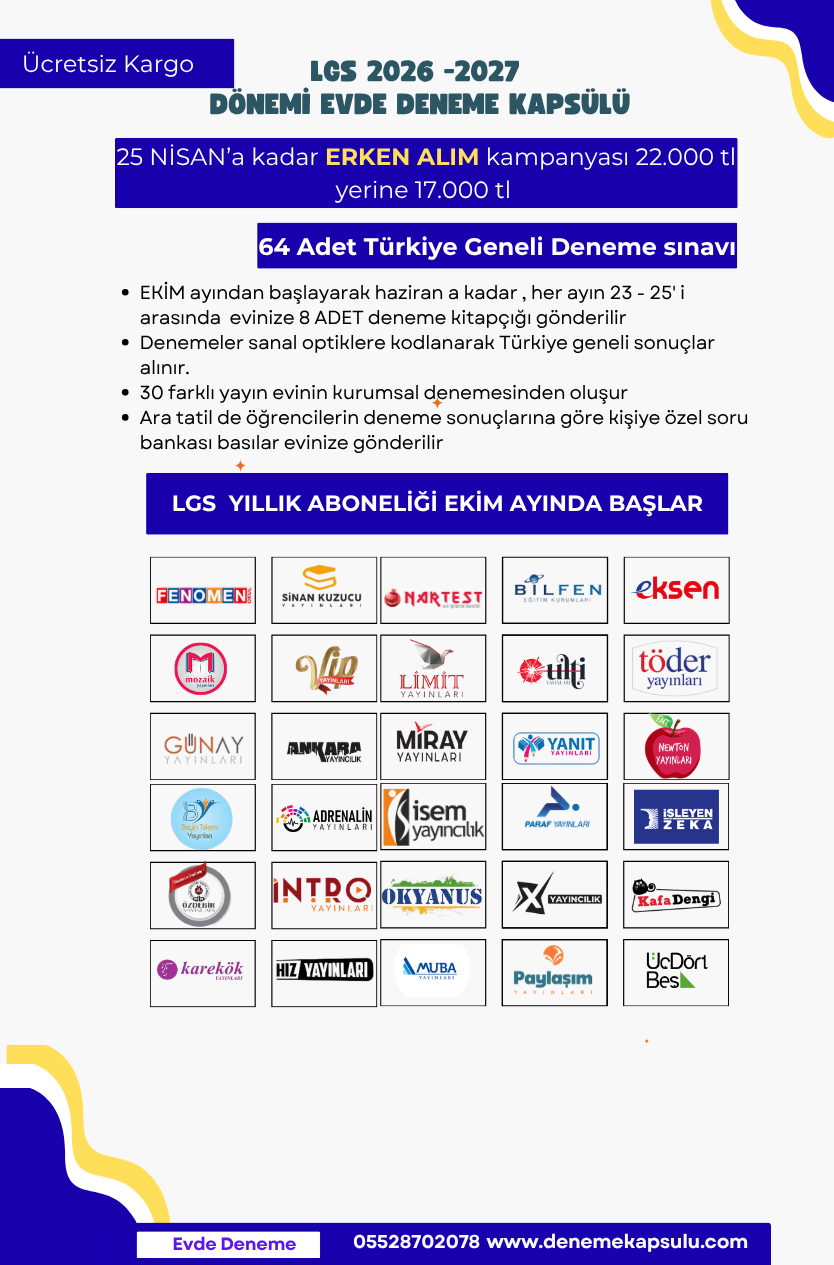 Kıredi Kartına Vade Farksız 4 Taksit 2026 - 2027 Lgs Yıllık Deneme Kulübü 64 Li + Bir Adet Kişiye Özel Soru Bankası