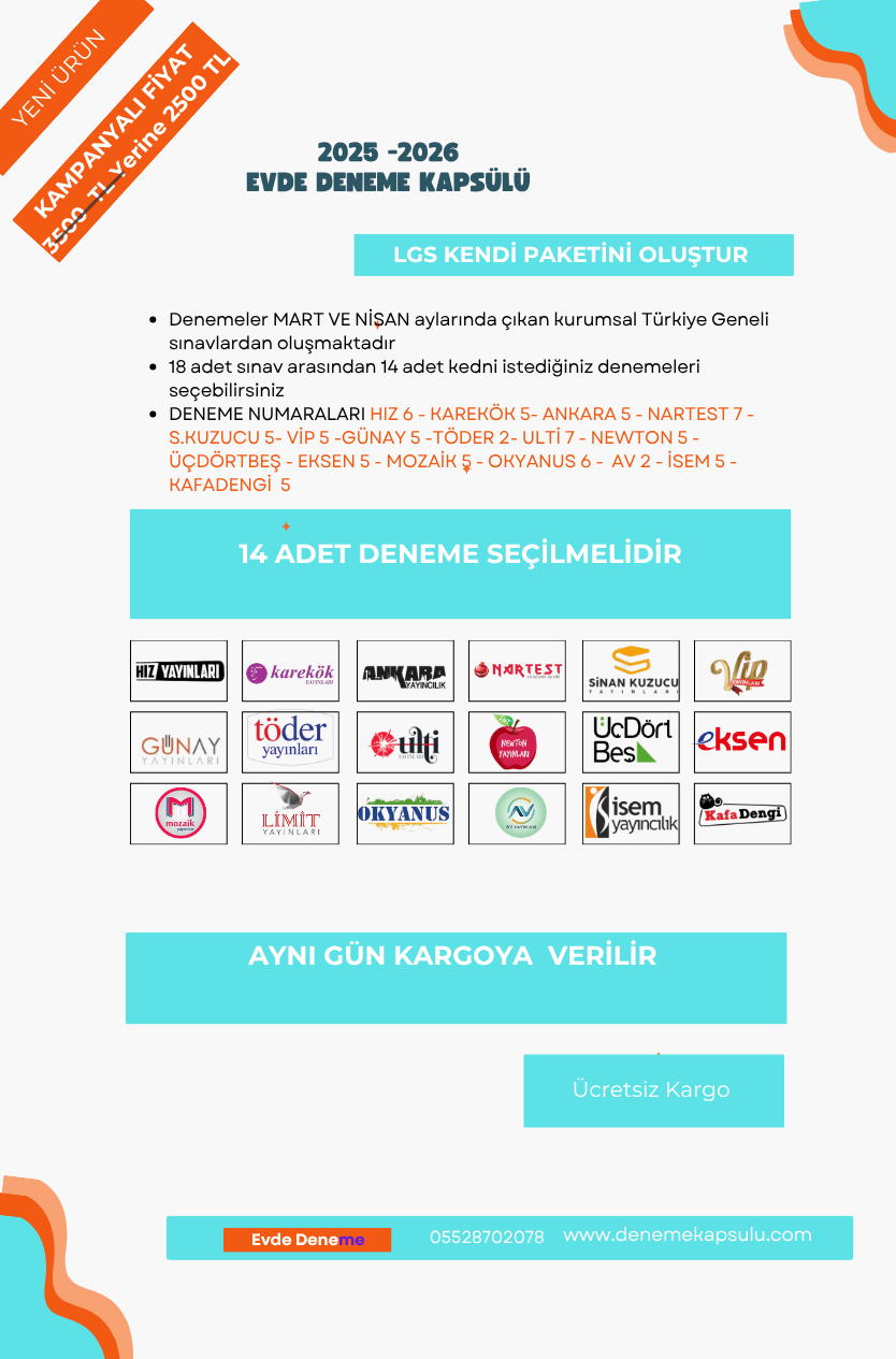 Lgs Kendi Paketini Oluştur 14 Adet Türkiye Geneli Deneme Sınavı