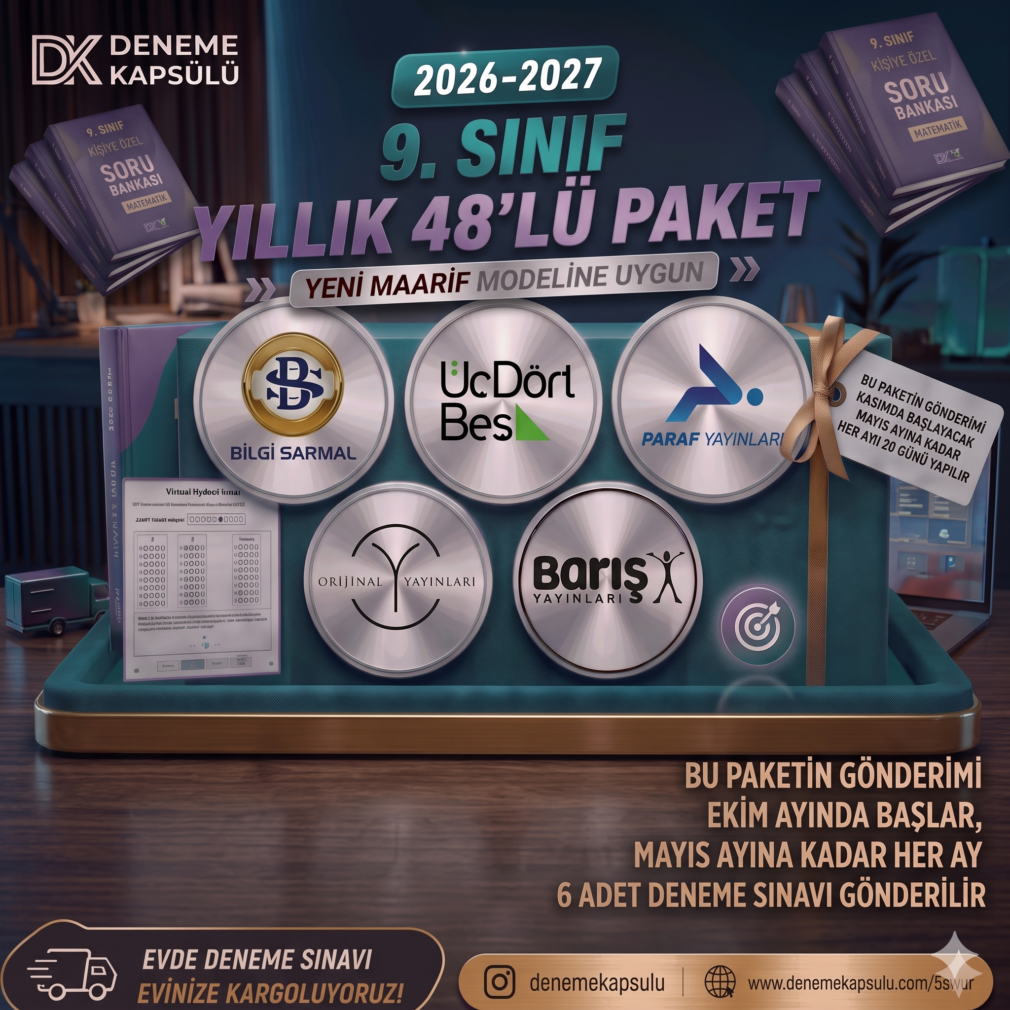 2026 - 2027 9 Sınıf Yıllık Deneme Kulübü 48 Li + Bir Adet Kişiye Özel Soru Bankası Kıredi Kartına Vade Farksız 4 Taksit