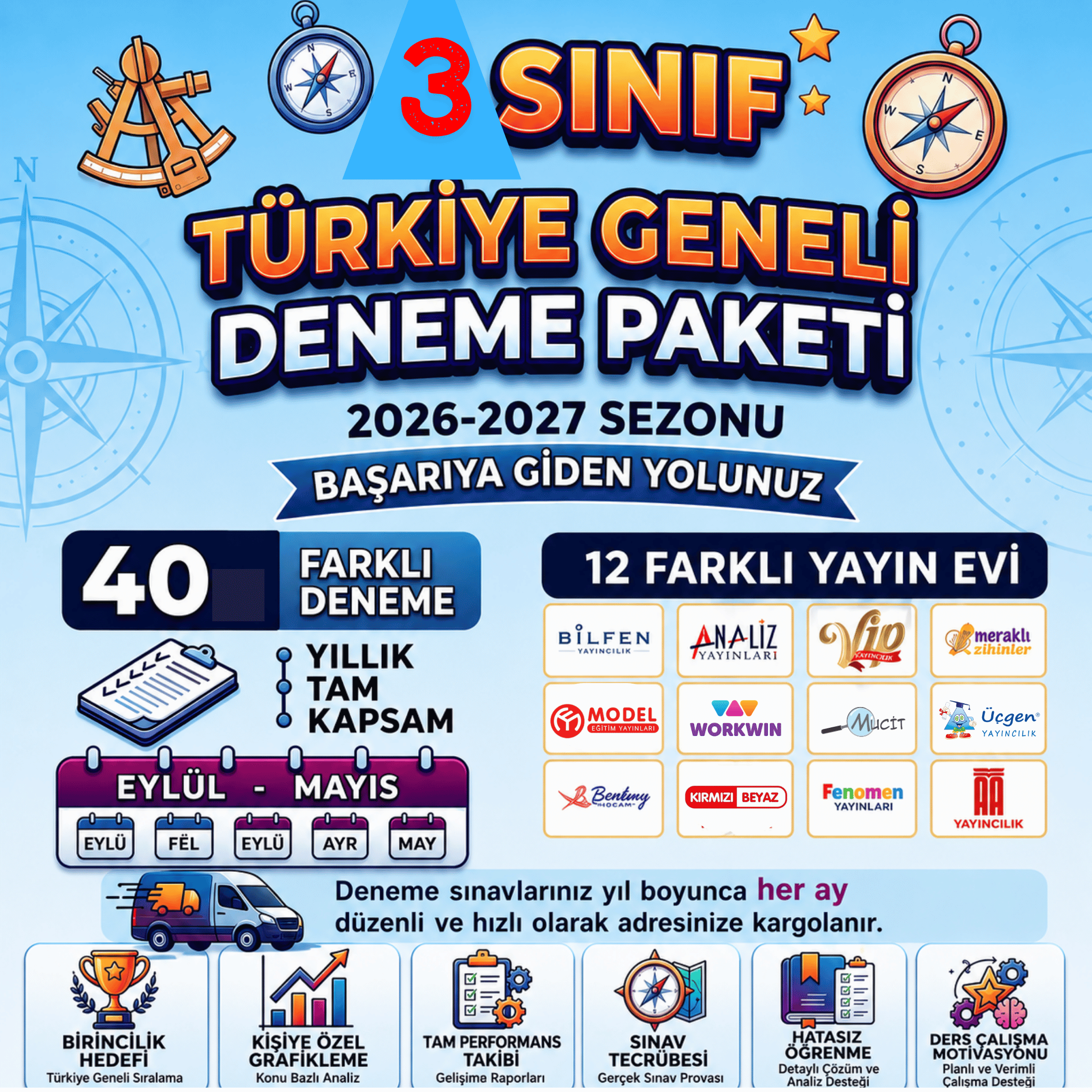 2026-2027 Dönemi Türkiye Geneli 3 Sınıf Deneme Paketi 40 Lı Kredi Kartına Vade Farksız 4 Taksit