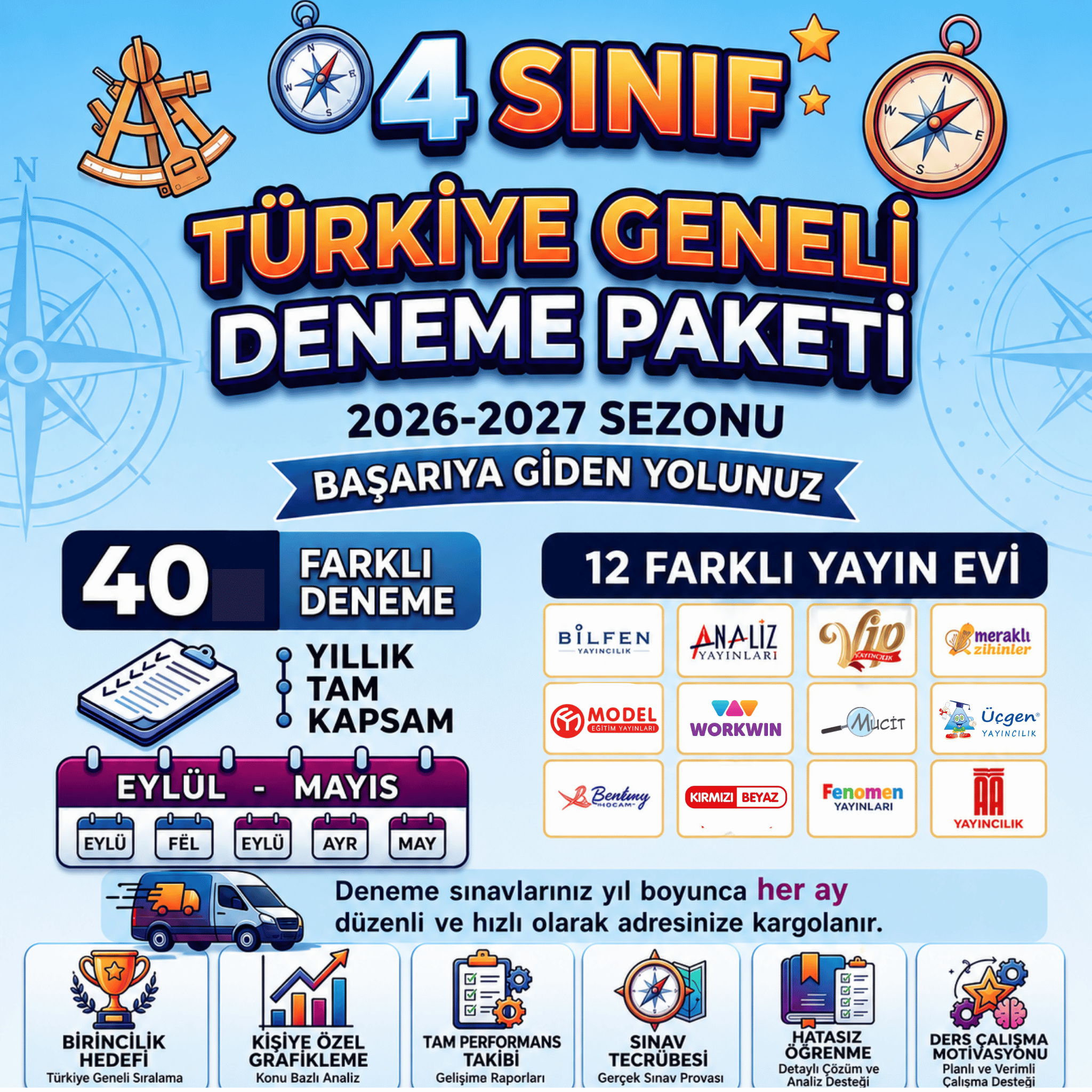 2026-2027 Dönemi Türkiye Geneli 4 Sınıf Deneme Paketi 40 Lı Kredi Kartına Vade Farksız 4 Taksit