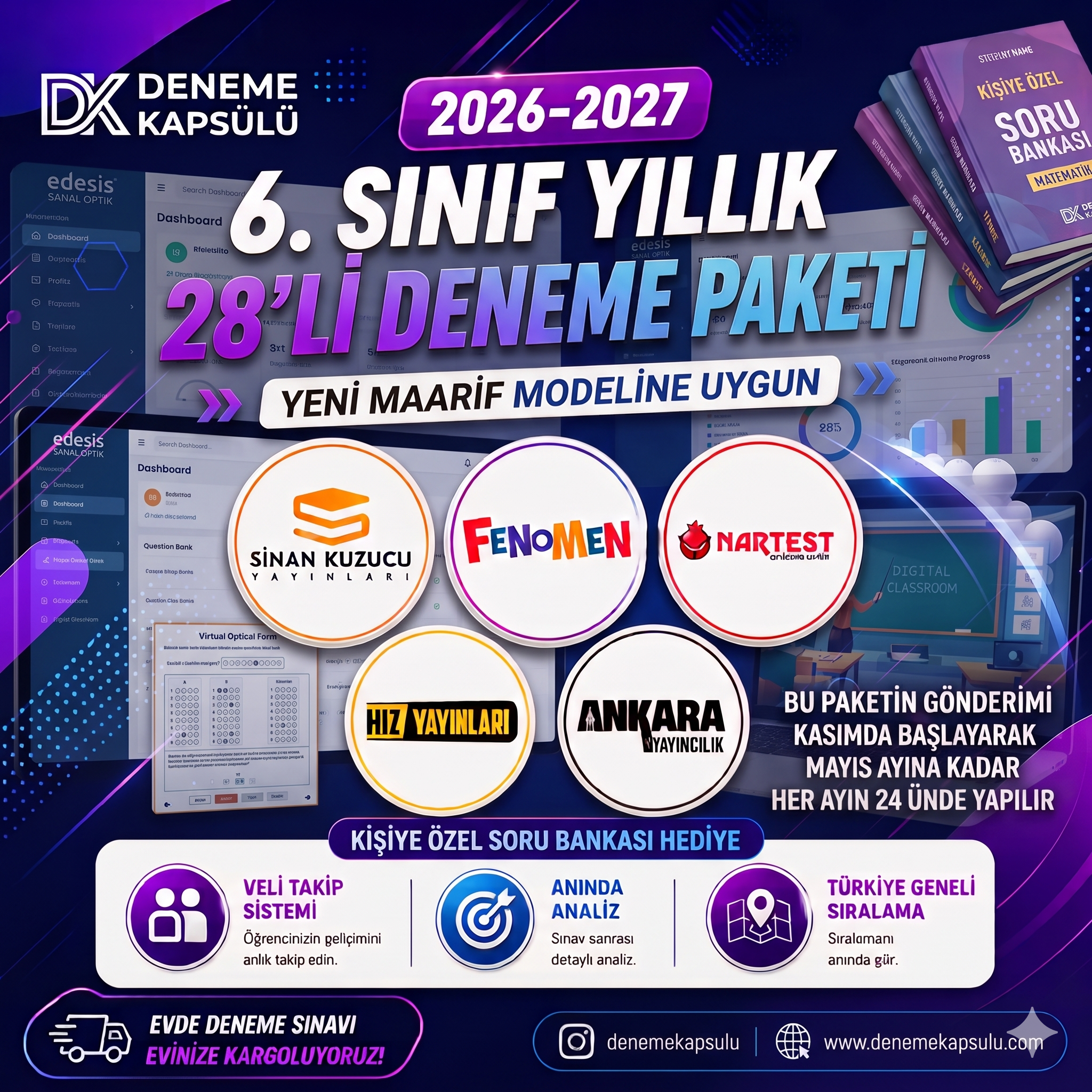 6 . Sınıf 2026-2027 Dönemi Türkiye Geneli Deneme Paketi + Kişiye Özel Soru Bankası 28 Li