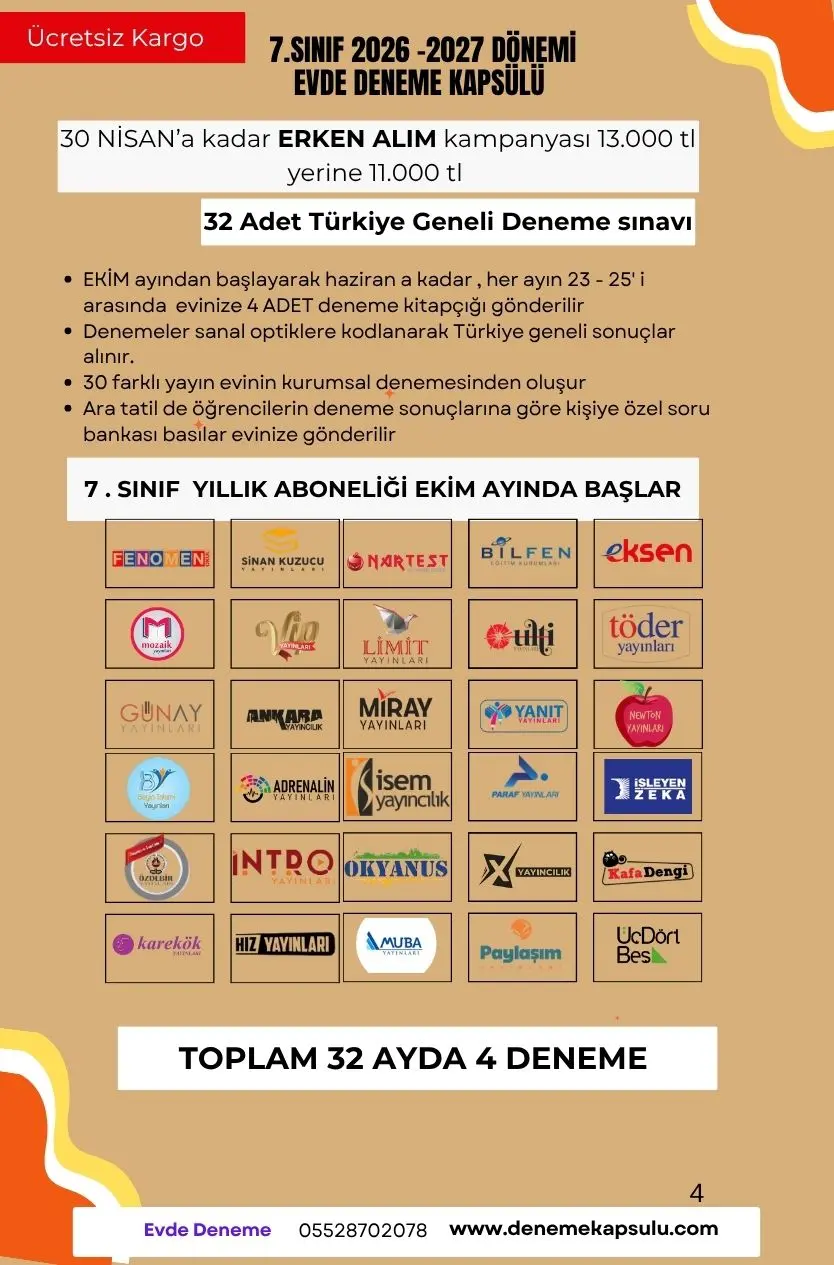 7. Sınf 2026 -2027 Dönemi Türkiye Geneli Deneme Paketi 32 Li-detail
