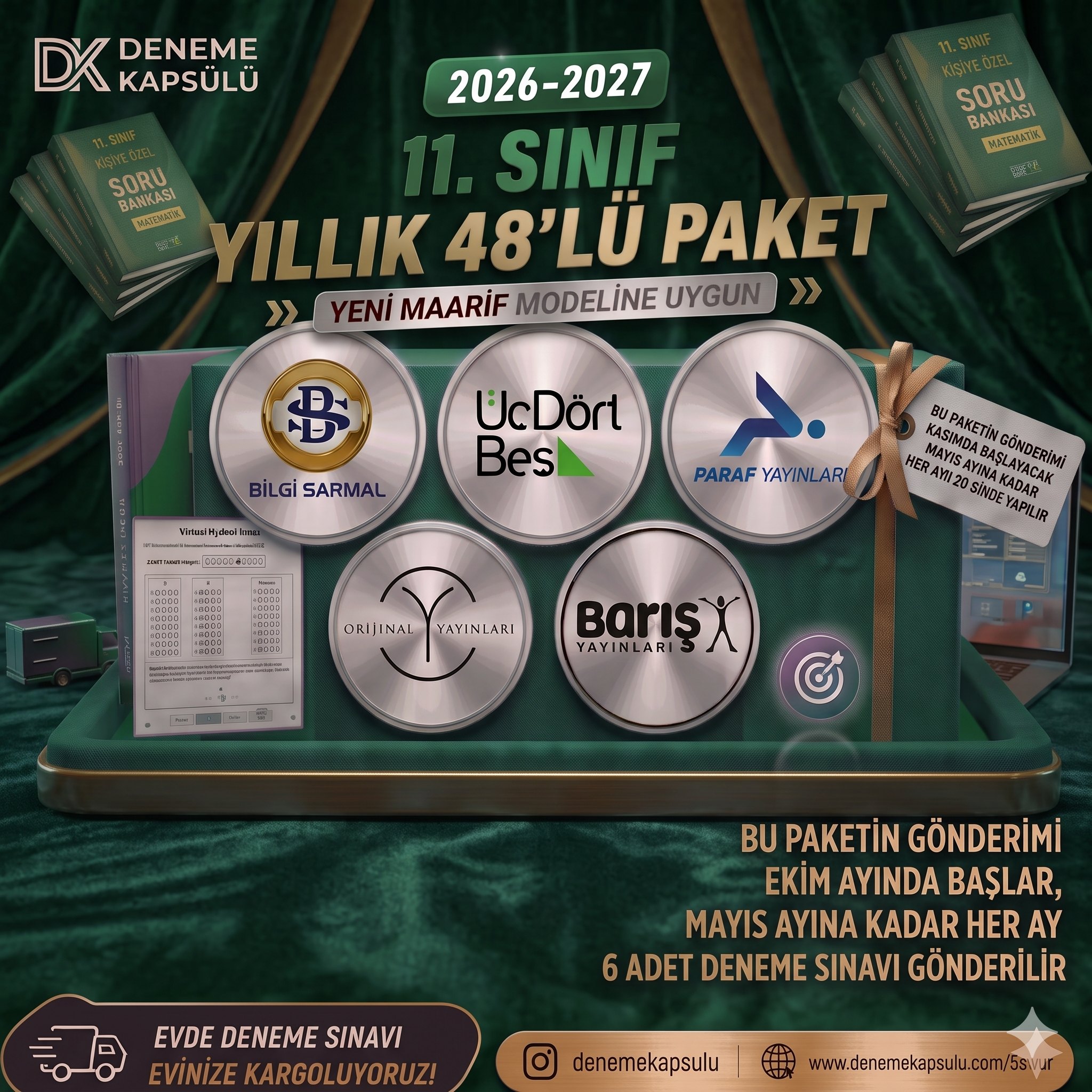 Kıredi Kartına Vade Farksız 4 Taksit 2026 - 2027 11 Sınıf Yıllık Deneme Kulübü 64 Li + Bir Adet Kişiye Özel Soru Bankası