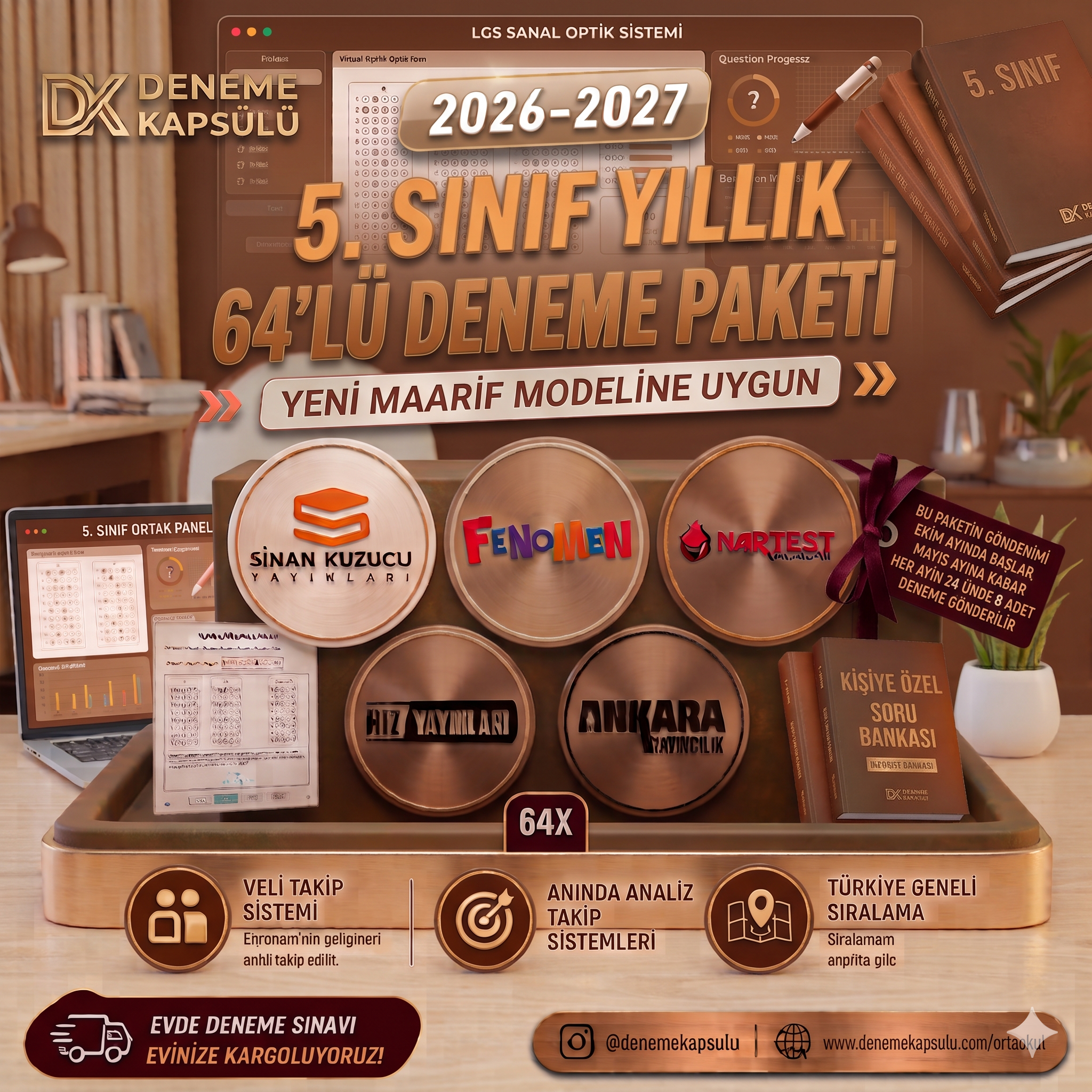 Kıredi Kartına Vade Farksız 4 Taksit 2026 - 2027 5 Sınıf Yıllık Deneme Kulübü 64 Li + Bir Adet Kişiye Özel Soru Bankası