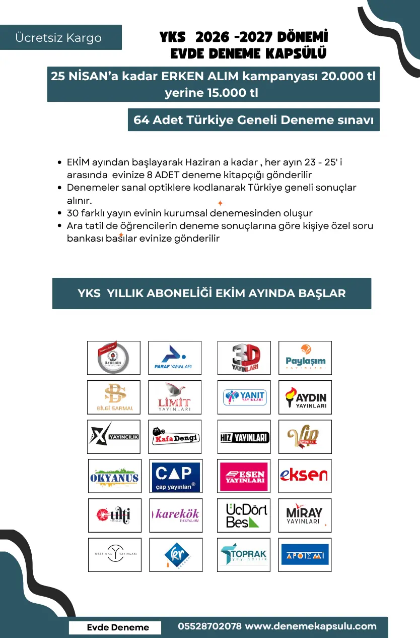 Kıredi Kartına Vade Farksız 4 Taksit 2026 - 2027 Yks Yıllık Deneme Kulübü 64 Li + Bir Adet Kişiye Özel Soru Bankası-detail