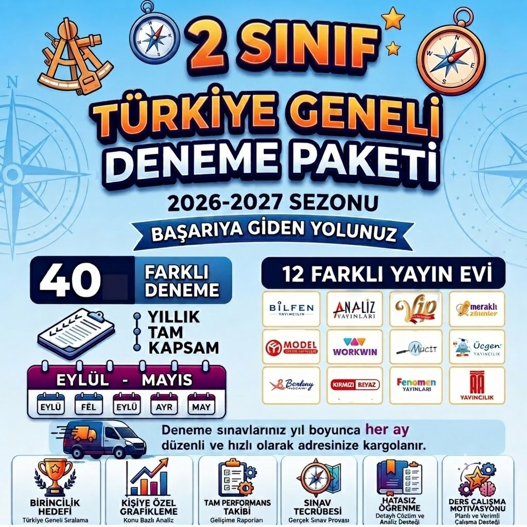 2026-2027 Dönemi Türkiye Geneli 2 Sınıf Deneme Paketi 40 Lı Kredi Kartına Vade Farksız 4 Taksit