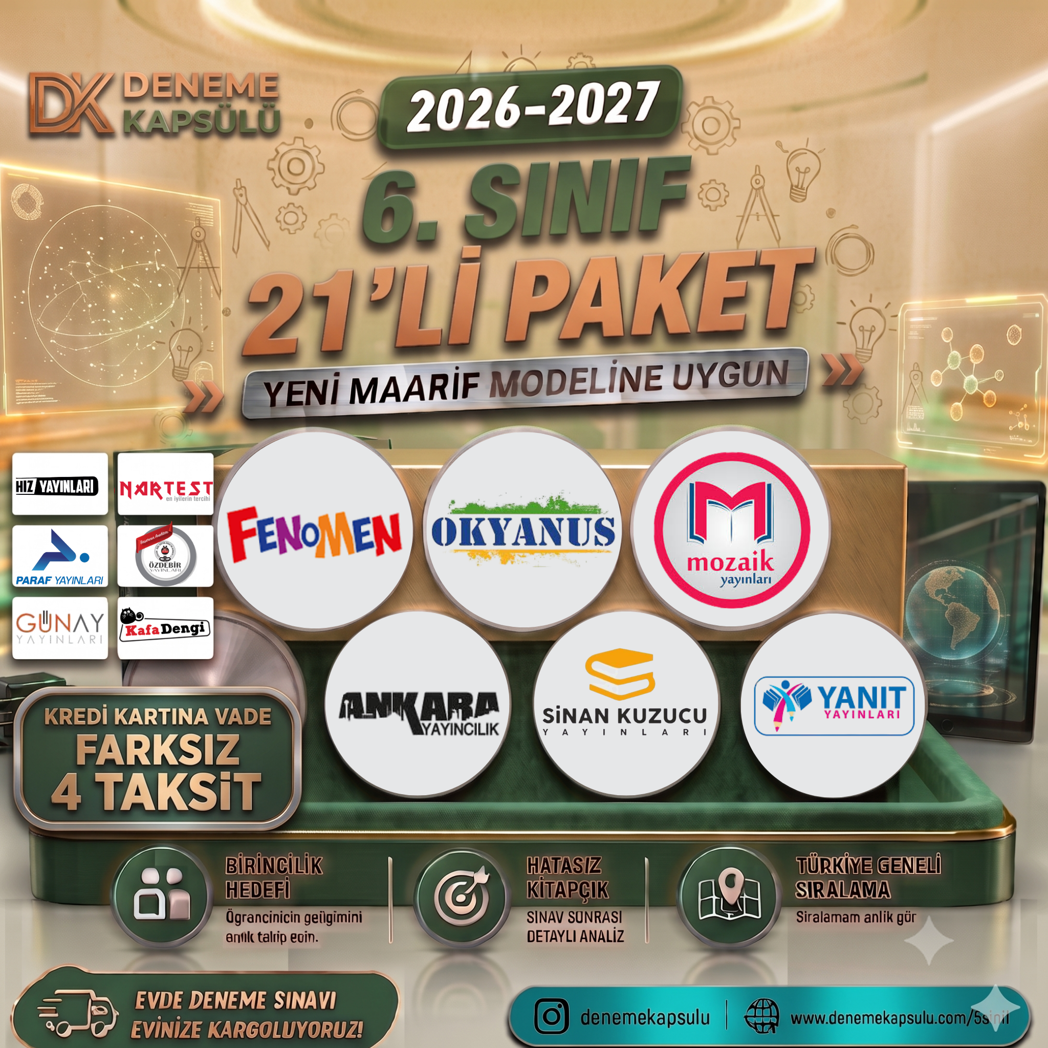 6 Sınıf 2026-2027 Dönemi Türkiye Geneli Deneme Paketi 21 Lı Deneme Paketi Kredi Kartına Vade Farksız 4 Taksit