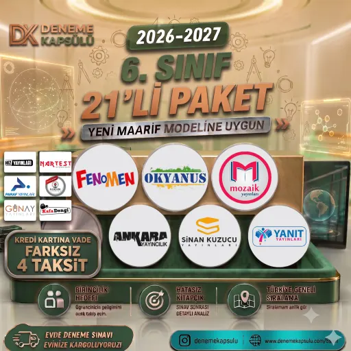 6 Sınıf 2026-2027 Dönemi Türkiye Geneli Deneme Paketi 21 Lı Deneme Paketi Kredi Kartına Vade Farksız 4 Taksit 1