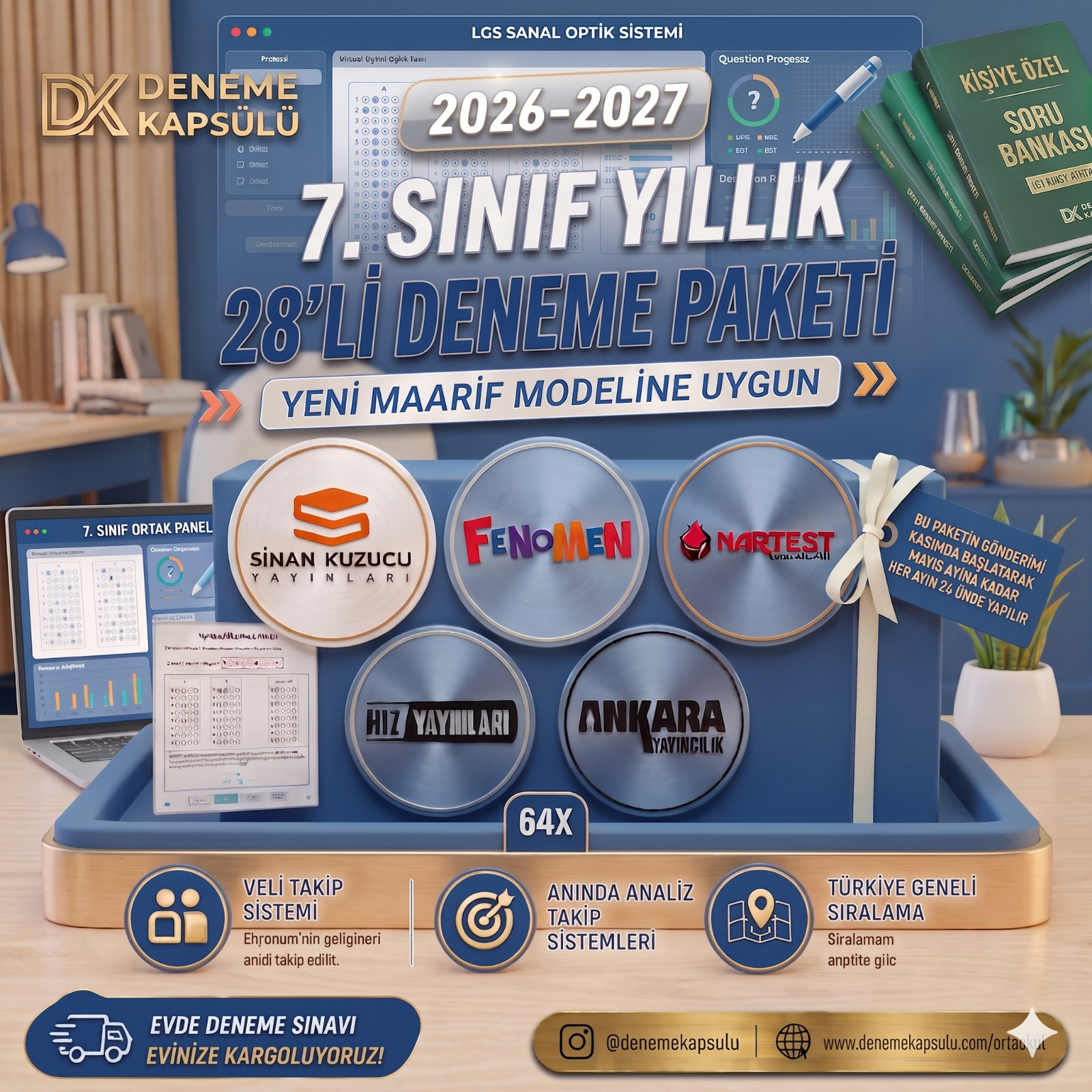7 . Sınıf 2026-2027 Dönemi Türkiye Geneli Deneme Paketi + Kişiye Özel Soru Bankası 28 Li