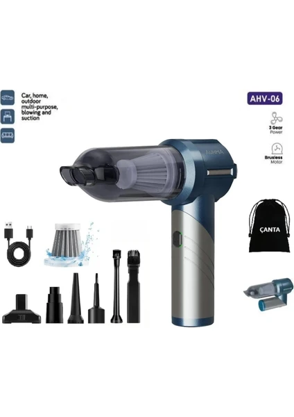 Yeni Şarjlı Katlanabilir 3 Kademeli 2in1 Profesyonel Ultra Çekim Güçlü Mini Araç Süpürgesi Ahv-06