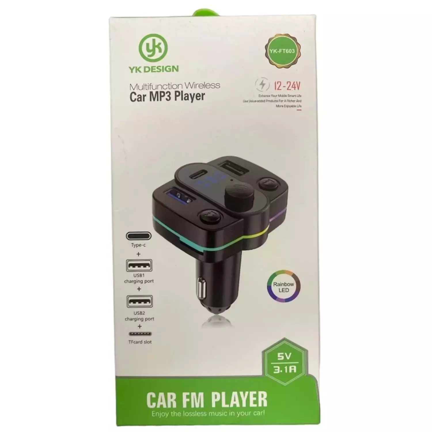 Yk Design Ft-603 Araç Fm Transmitter Bluetooth Usb Mp3 Sd Kart Pd Typec Şarj
