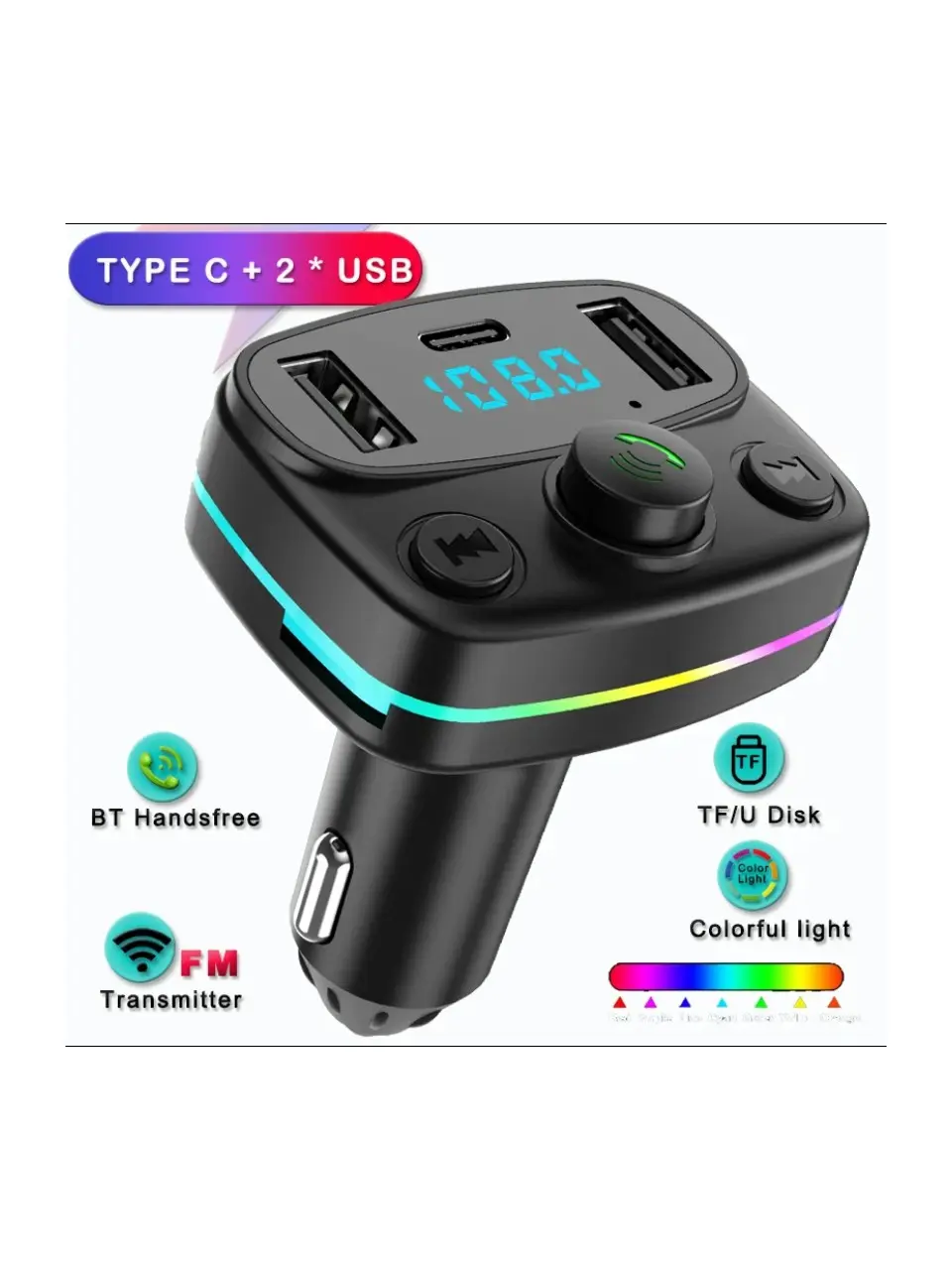 Yk Design Ft-603 Araç Fm Transmitter Bluetooth Usb Mp3 Sd Kart Pd Typec Şarj-detail