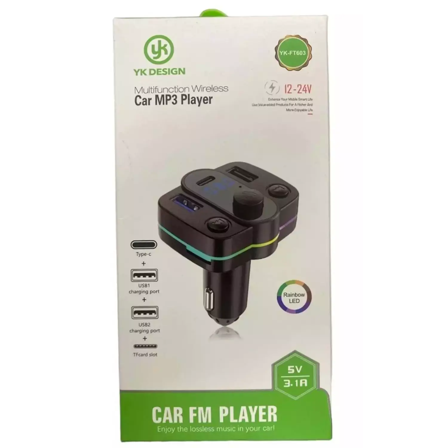 Yk Design Ft-603 Araç Fm Transmitter Bluetooth Usb Mp3 Sd Kart Pd Typec Şarj