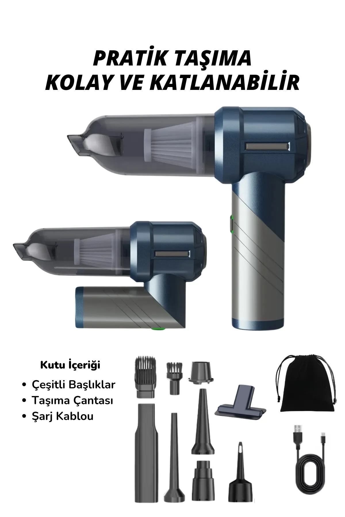 Yeni Şarjlı Katlanabilir 3 Kademeli 2in1 Profesyonel Ultra Çekim Güçlü Mini Araç Süpürgesi Ahv-06-detail