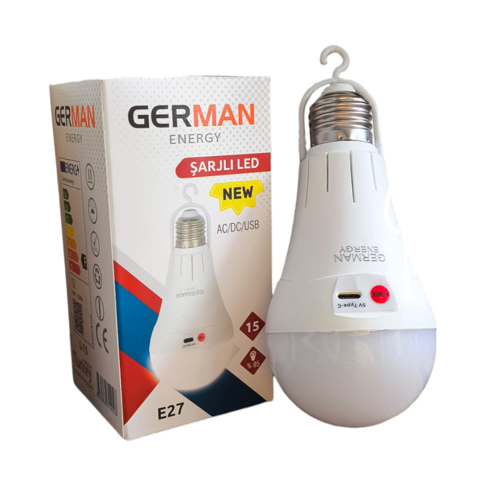 Erman E27 Askılı Şarjlı Led Ampul 15w | %85 Enerji Tasarrufu | 1120 Lümen | 6500k | 80 Ra | 25000 Saat Yanma Süresi | 1 Adet 1500mah 18650 Pil Dahil