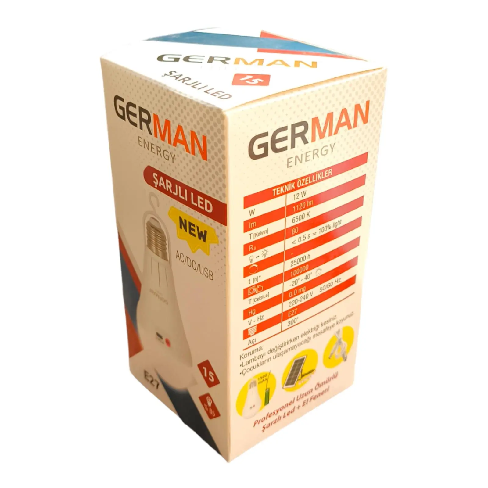 Erman E27 Askılı Şarjlı Led Ampul 15w | %85 Enerji Tasarrufu | 1120 Lümen | 6500k | 80 Ra | 25000 Saat Yanma Süresi | 1 Adet 1500mah 18650 Pil Dahil-detail