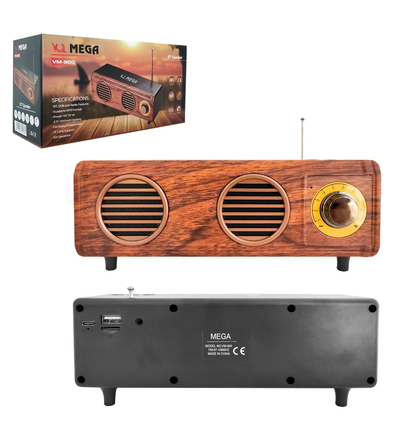 Mega Vm-900 Müzik Kutusu Şarjlı Bluetooth Usb Sd Fm