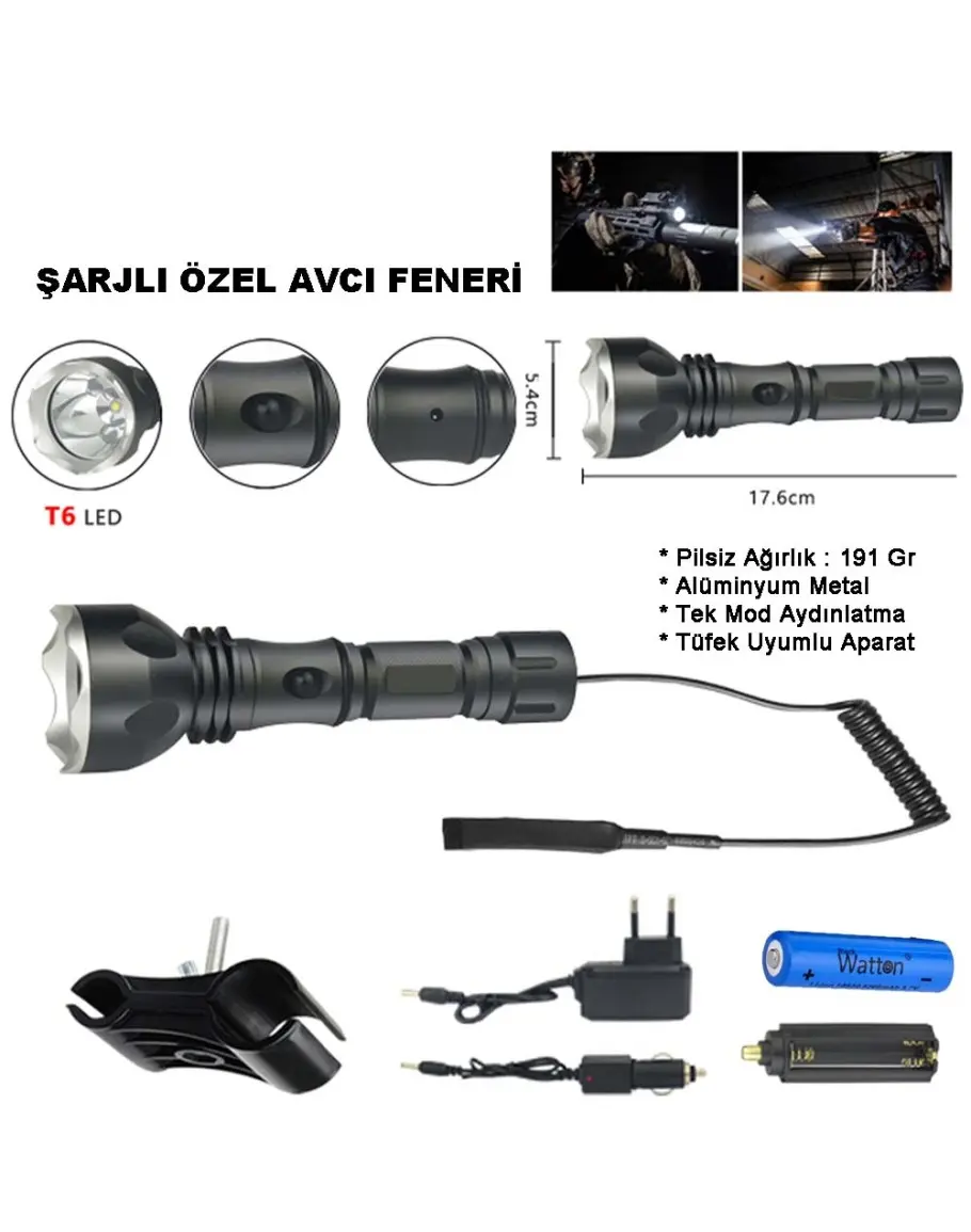 Orjinal 600 Lumen Tx6 Sarjli Ozel Avci Feneri Wt-253-detail