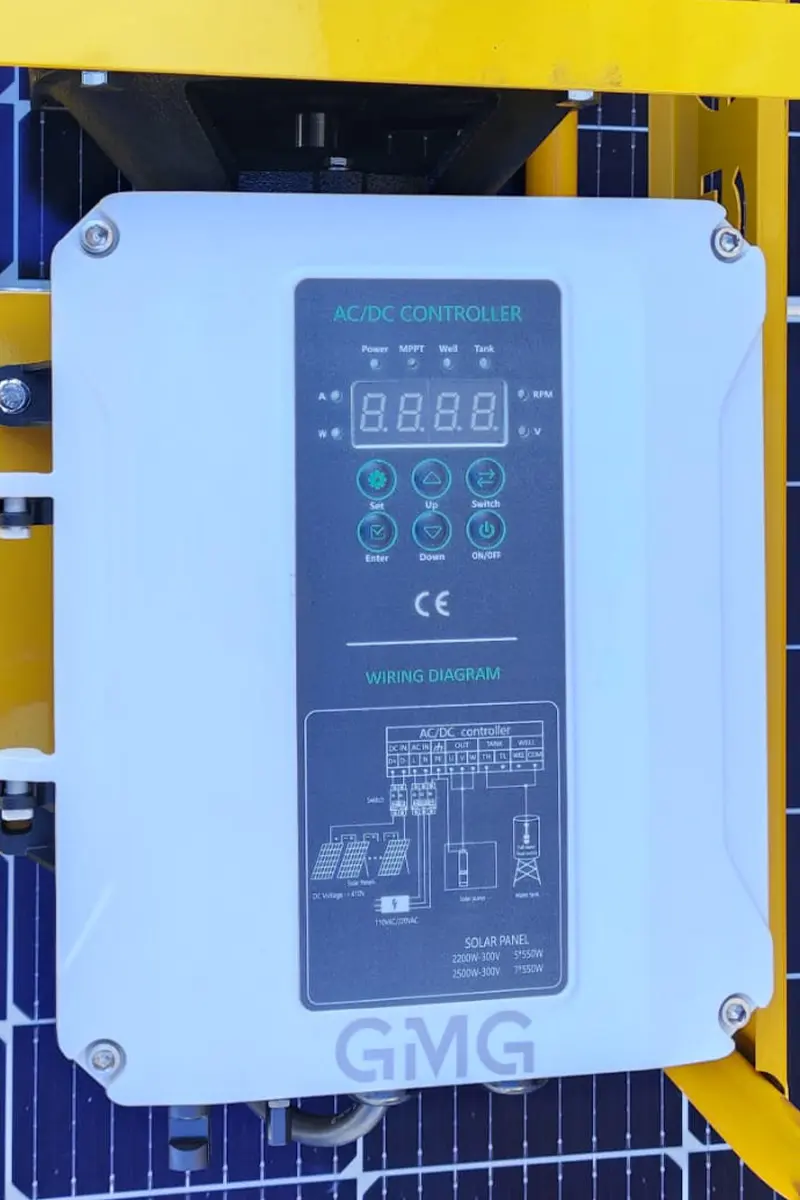 110 Volt - 400 Volt Arası Çalışabilen 2500 Watt Maks. 25 Metre 90 Ton Serisi Sürücülü Şamandıralı Dörtlük Çıkış Salyangoz Solar Pompa-detail