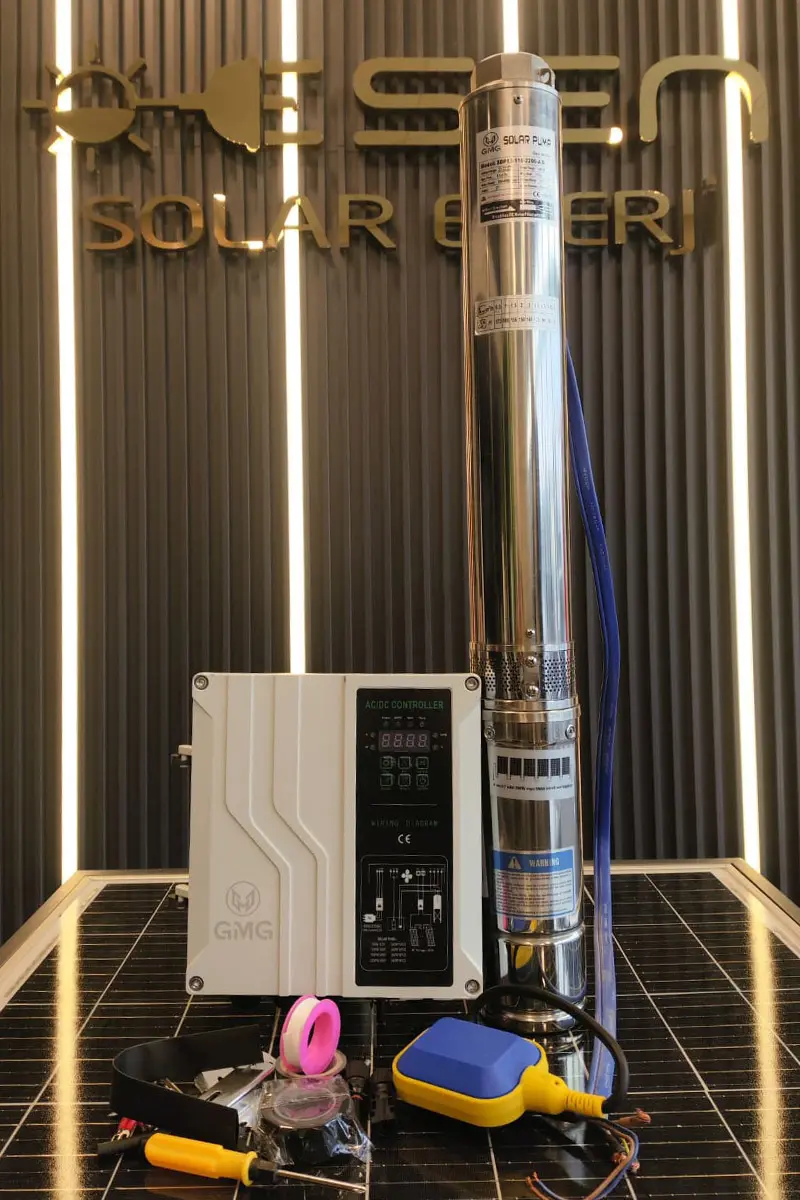 300 Volt 2200 Watt Maks 110 Metre 13 Ton Serisi 4 Inç Fanlı Sürücülü Ve Şebeke Destekli Su Bittiğinde Durma Özelliğine Sahip Şamandıralı Şebeke Destekli Dc Dalgıç Pompa-detail