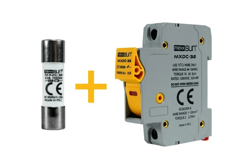 32 Ah 1000 V Dc Sigorta + Yuva Set 12 Adet Kutu Ah 1000 V Dc Sigorta