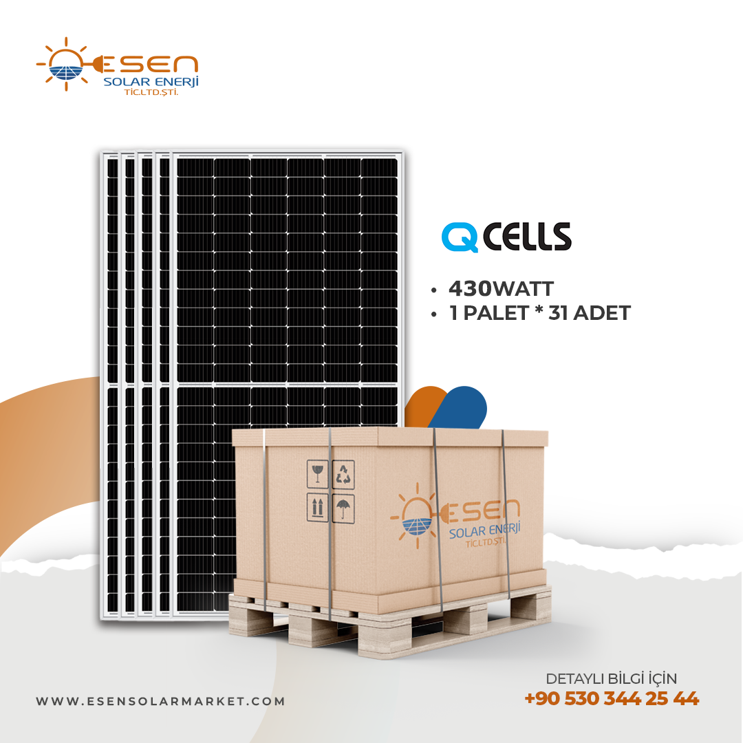430 Watt A+ Class Bıfacıal Monokristal Q Cells Güneş Paneli(29'lu Palet)