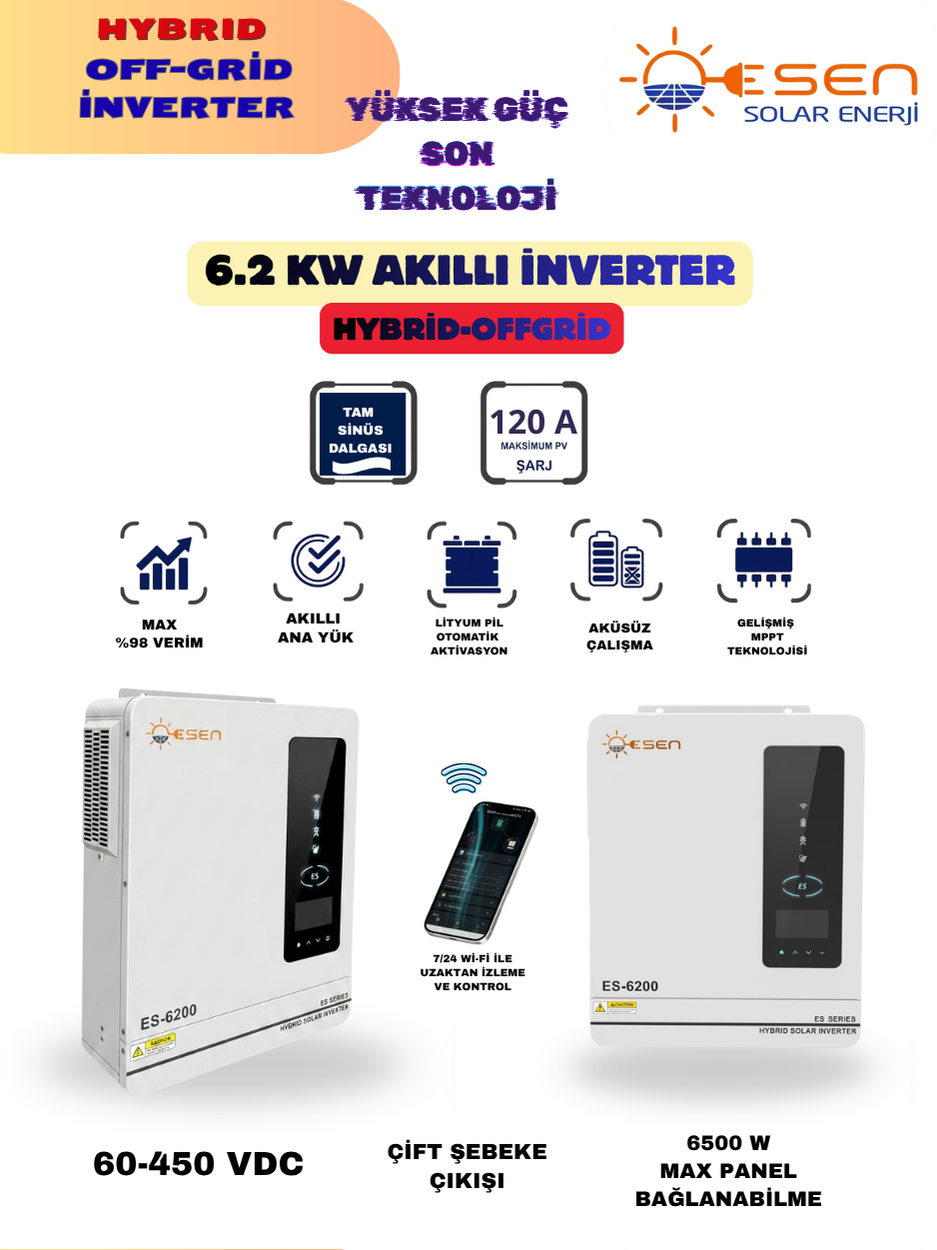 6.2kw Mppt Offgrid Rgb Yüksek Voltaj Akıllı Inverter